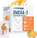 Coromega Omega 3 Fish Oil Suplemento, 650 mg de Omega-3 con 3X Mejor Absorción que Softgels, Orange Flavor, 30 Single Serve Squeeze Packets