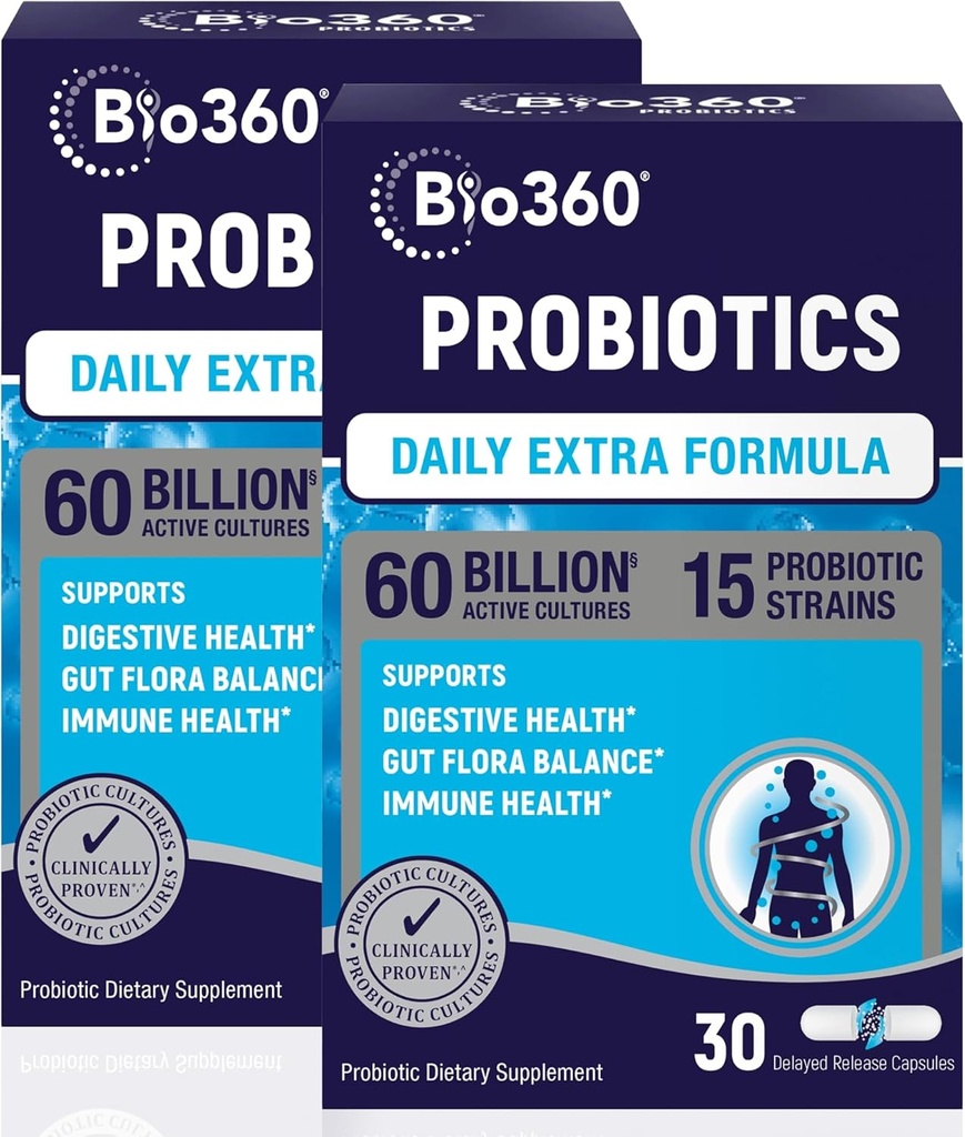 Extra Strength Probiotic for Digestive Health and Immune Support, 60 Billion CFU & 15 Strains, Gut Health Probiotics for Men and Women Supports Occasional Constipation, Diarrhea, Gas &amp; Bloating, 60CT