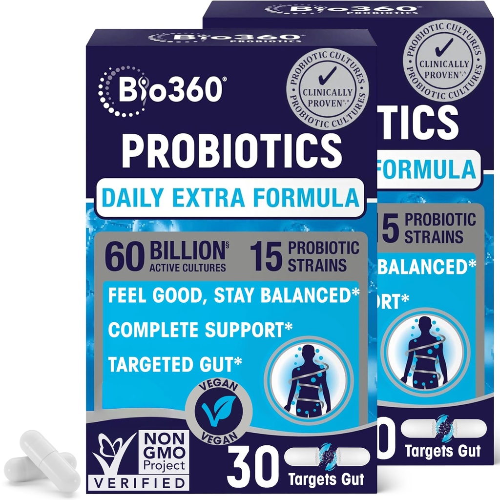 Extra Strength Probiotic for Digestive Health and Immune Support, 60 Billion CFU & 15 Strains, Gut Health Probiotics for Men and Women Supports Occasional Constipation, Diarrhea, Gas &amp; Bloating, 60CT