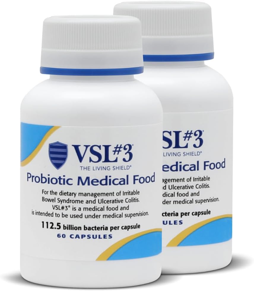 VSL #3® Probiotics for Digestive Health, IBS & UC Symptoms - 112.5B CFUs, High-Potency, Multi-Strain, Live, Refrigerated Probiotic, Medical Food for Gut Health Support in Men & Women, 120 Capsules