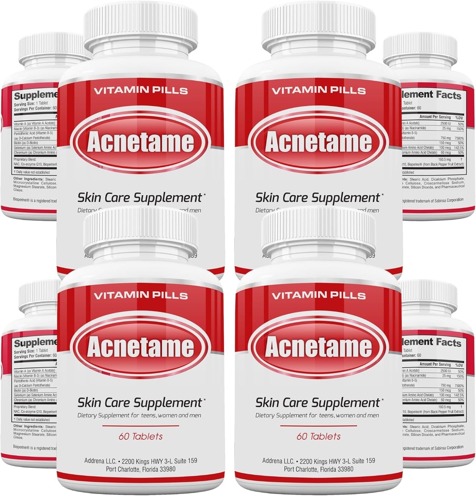 4 Pack- Suplementos de vitaminas para el tratamiento del acné- Tablas de granos hormonales para limpiar la piel de aceite para mujeres, hombres, adolescentes y adultos