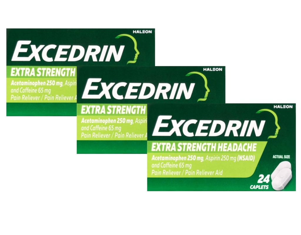 Excedrin Extra Strength - 24 Caplets, Pack of 3