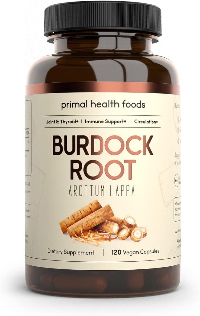 Orgánica Burdock Root Capsules 1000 mg 60 Servings ¦ Circulation, Blood, Immune, Thyroid, Skin and Joint Support ← Vegetarian, Organic, Non-GMO & Gluten Free