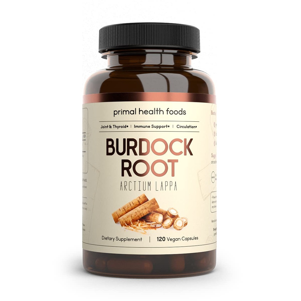 Orgánica Burdock Root Capsules 1000 mg 60 Servings ¦ Circulation, Blood, Immune, Thyroid, Skin and Joint Support ← Vegetarian, Organic, Non-GMO & Gluten Free