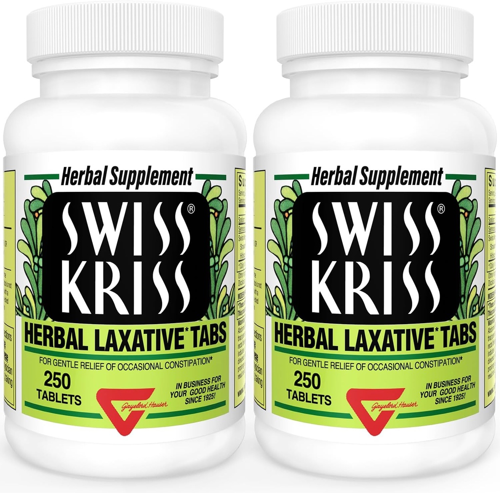 Swiss Kriss Herbal Laxative Tablets, Natural Laxatives for Constipation Relief, Senna Laxative, 250 tablets, (Pack of 2)