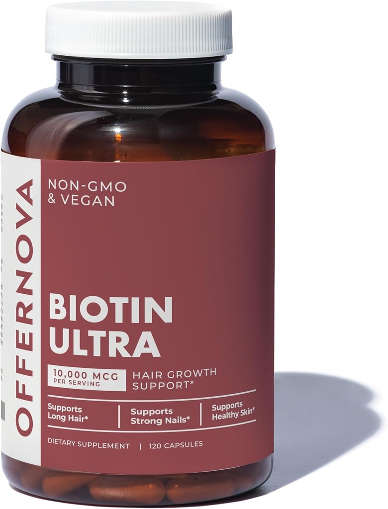 Offernova Biotin Ultra - Vitaminas para el Cabello con Biotina - Pastillas para Crecimiento del Pelo y Barba | Fortalece el Pelo Piel y Unas - 120 Tabletas