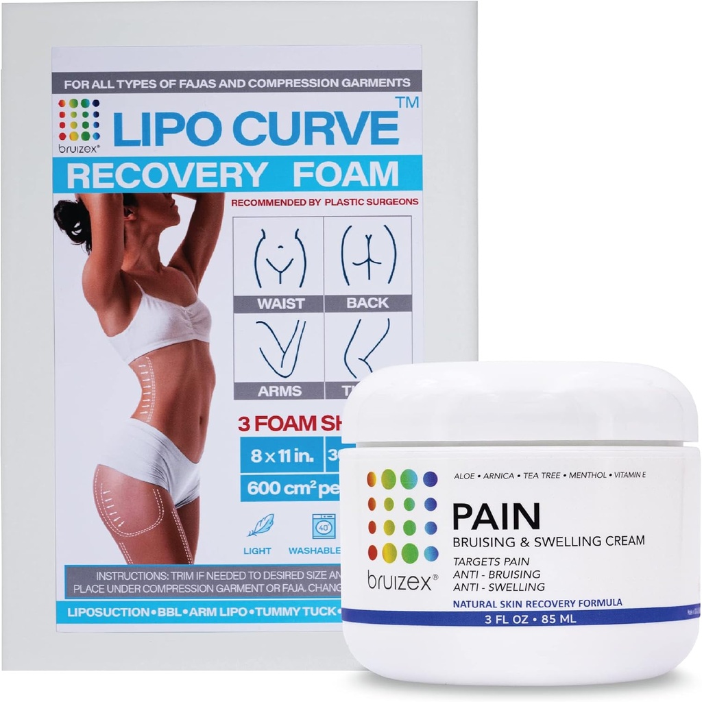 Arnica Montana Bruising " Swelling Cream " LipoCurve Post Surgery Pads Bundle, for Liposuction Post Surgery Recovery " Lymphatic Drainage