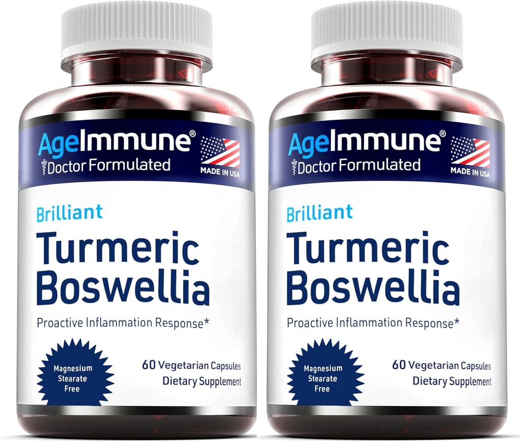 Suplemento Turmérico con 65% Boswellia Serrata Extracto con Pimienta Negra como Bioperina - Inulina - Curcumina Turmérica 95% Extracto para la Respuesta de Inflamación Saludable y Gut Health - 60 cápsulas - 2 Pack
