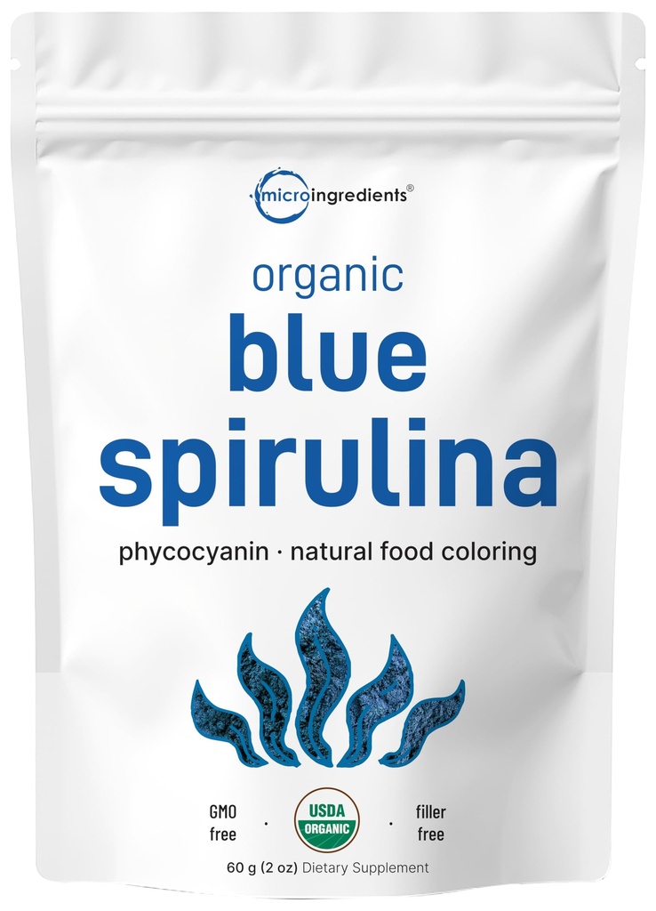 Orgánica Blue Spirulina Powder (Phycocyanin Extract), 60 Servings - No Fishy Smell, 100% Vegan Protein de Blue-Green Algae, Natural Luminous Food Coloring for Smoothies, Baking, Drinks & Cooking