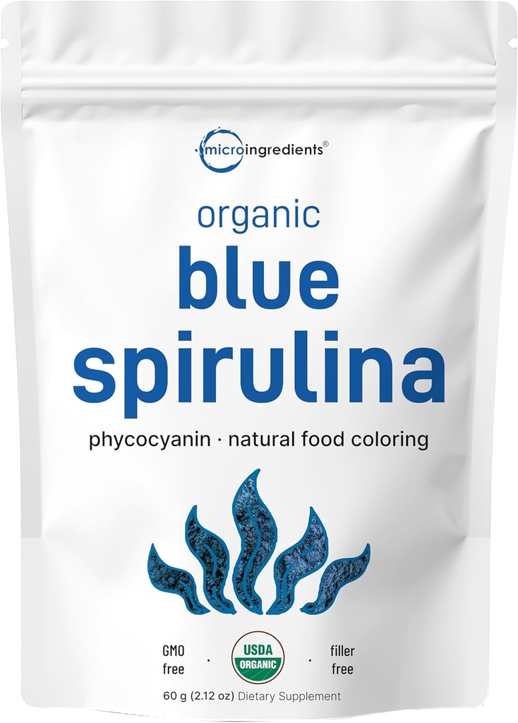 Orgánica Blue Spirulina Powder (Phycocyanin Extract), 60 Servings - No Fishy Smell, 100% Vegan Protein de Blue-Green Algae, Natural Luminous Food Coloring for Smoothies, Baking, Drinks & Cooking