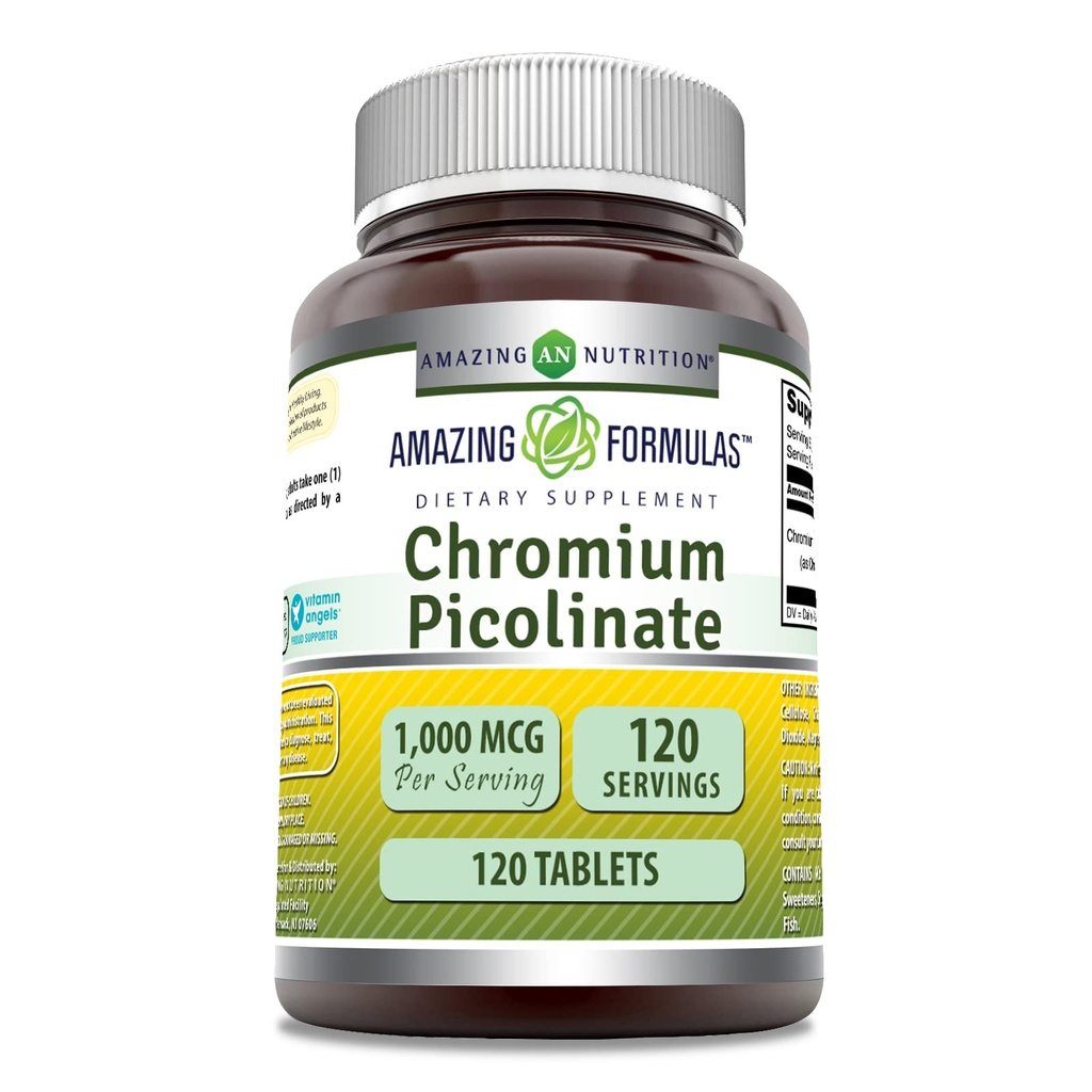 Amazing Formulas Chromium Picolinate 1000 Mcg | Tablets Supplement | Non-GMO | Gluten-Free | Made in USA (120 Count, 1 Pack)