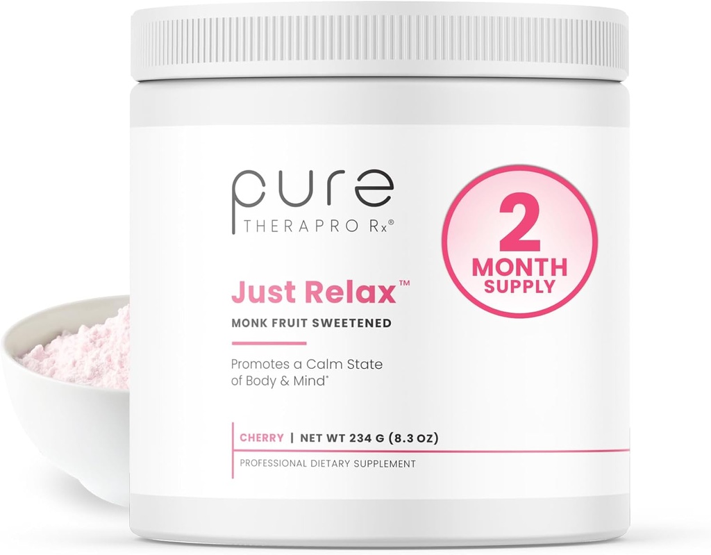 Pura Therapro Rx Just Relax Cherry - 60 Servings ¦ Apoya Mood relajado &amp; Healthy Blood Pressure ← Myo-inositol, Di-Magnesium Malate, GABA, Taurine, &amp; L-Theanine