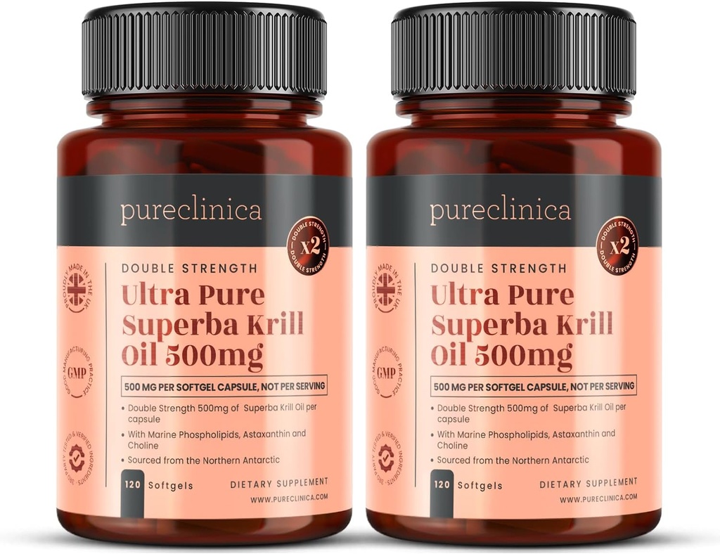 Aceite de Krill ultra puro 500mg x 240 cápsulas (2 botellas) - Fuente en las aguas no contaminadas de la Antártida Proporcionar una fuente rica de astaxanthin, Omega 3 y vitamina D