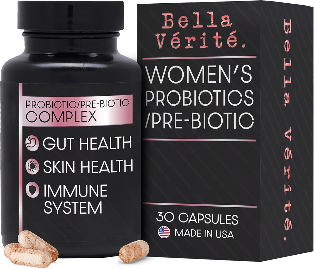 Bella Vérité. Complejo Probiótico " Prebiótico " - Apoyo Digestivo de la Mujer " Gut Health - 3.45 Billion CFU Lactobacillus Probiotics for Clearer Skin - Daily Probiotic Supplement (30 Vegetarian Capsules)