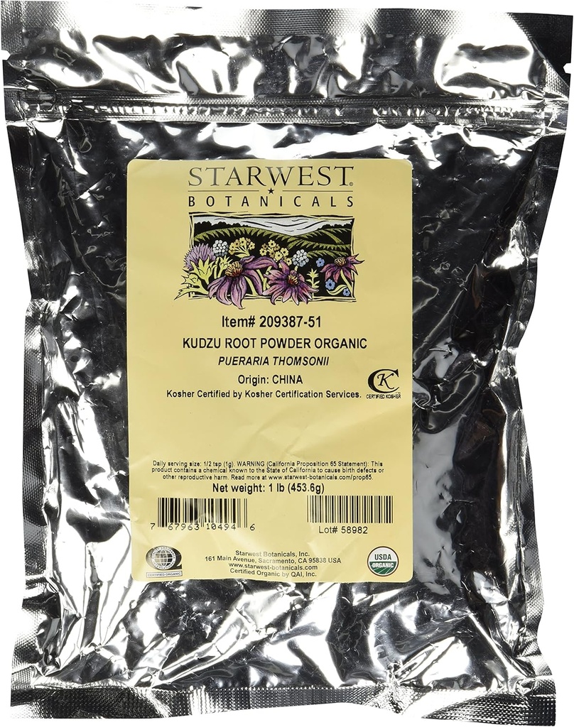 Kudzu Root Powder Organic - Pueraria Thomsonii, 1 lb, (Starwest Botanicals)