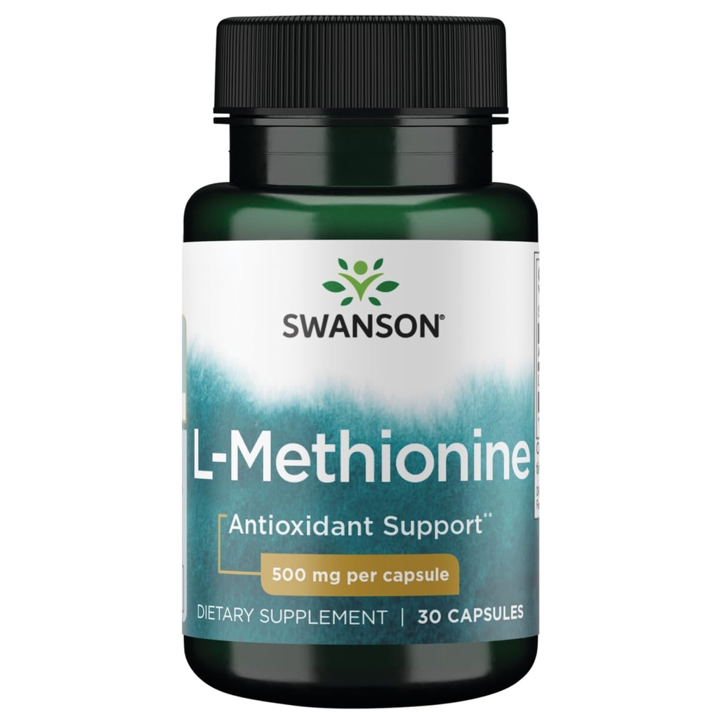 Swanson Amino Acid 100% Puro L-Metionina Aminoácidos esenciales Función del hígado 500 Milligrams 30 cápsulas