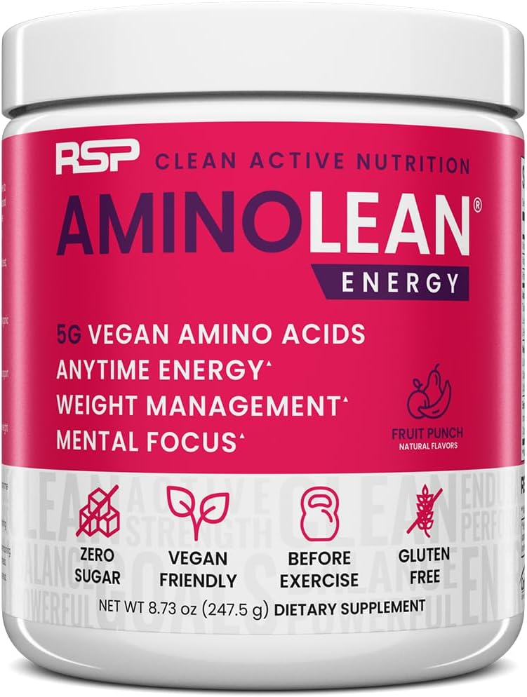 RSP NUTRITION AminoLean Pre Workout Powder, Amino Energy & Weight Management with Vegan BCAA Amino Acids, Natural Caffeine, Preworkout Boost for Men &amp; Women, 30 Serv