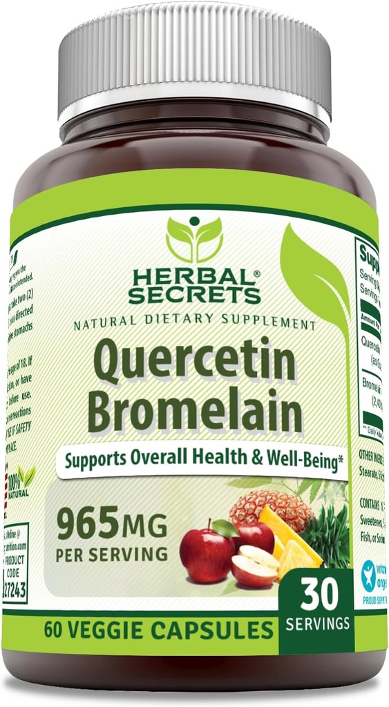 Herbal Secrets Quercetin 800 Mg con Bromelain 165 Mg Suplemento TEN 60 Veggie Capsules ← Non-GMO ANTE Gluten-Free TEN Made in USA