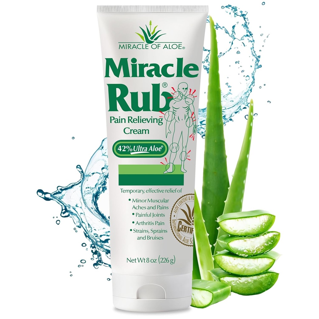 Milagro de Aloe Milagro Dolor Crema de alivio 8 oz, Alivio rápido y efectivo para la artritis, el músculo y el dolor conjunto - Máxima Fuerza UltraAloe Fórmula, Analgésico Tópico