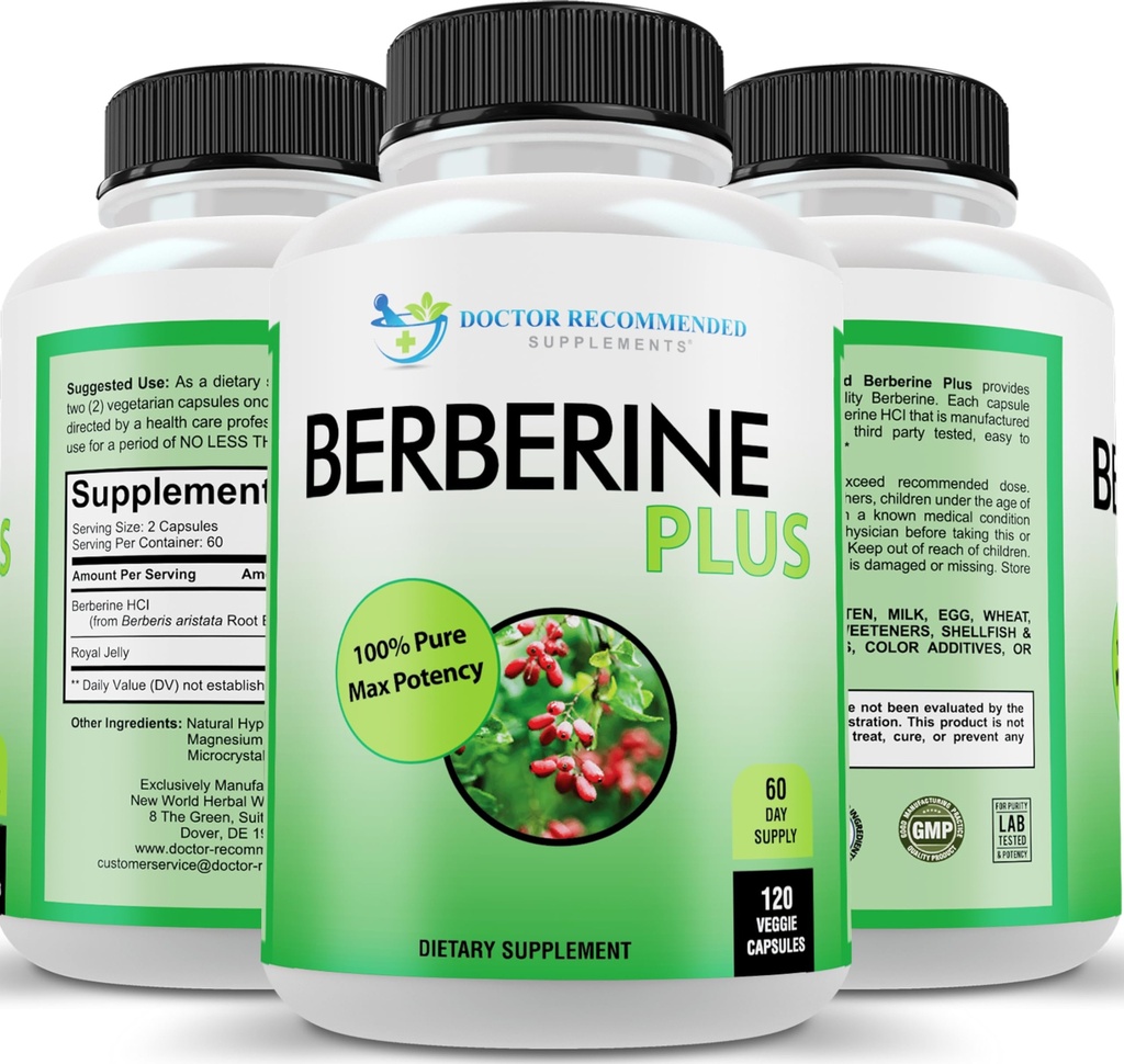 DOCTOR RECOMMENDED SUPPLEMENTS Berberine Plus 1200mg Per Serving - 120 Veggie Capsules with Royal Jelly