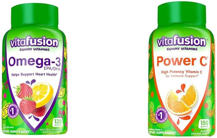 Vitafusion Omega-3 Berry Lemonade Heart Health Gummies 120 Conde y Orange Flavored Vitamin C Gummies para Immune Support 150 Conde
