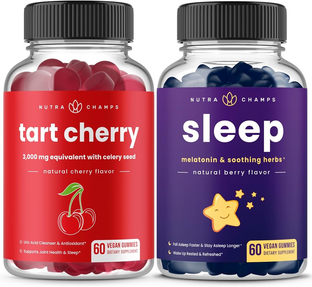 NutraChamps Tart Cherry &amp; Sleep Gummies Bundle ← Muscle completo &amp; Sleep Support