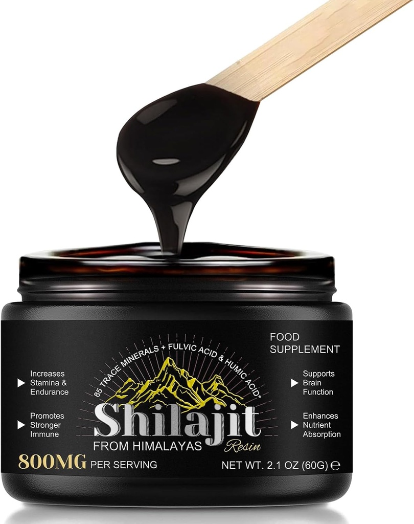 800 Mg Himalayan Shilajit Resin, Shilajit Puro Himalayan Orgánica, Shilajit Puro con Ácido Humic, Ácido Fulvico &amp; 85+ Complejo de Minerales Trace, Complemento Gel for Energy &amp; Immune Support, Hombres &amp; Mujeres, 60g
