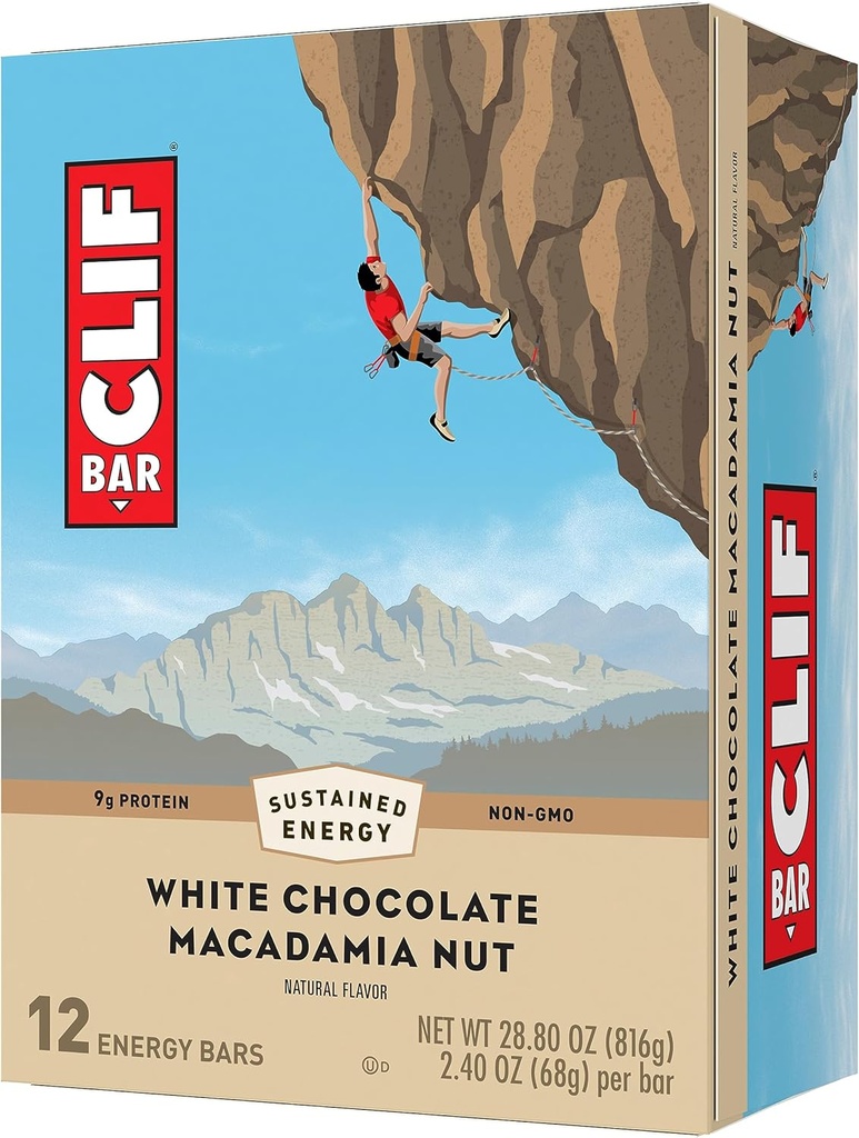 CLIF BAR - Chocolate blanco Macadamia Nut Flavor - Hecho con avena orgánica - No GMO - Planta de base - Bares de energía - 2.4 oz. (12 Pack)