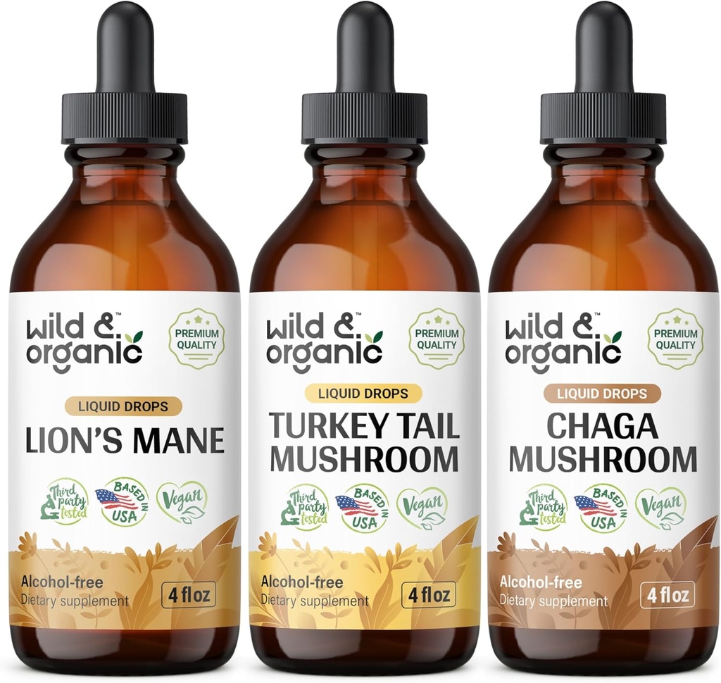 Wild & Organic Lion's Mane, Turkey Tail & Chaga Mushroom Tinctures