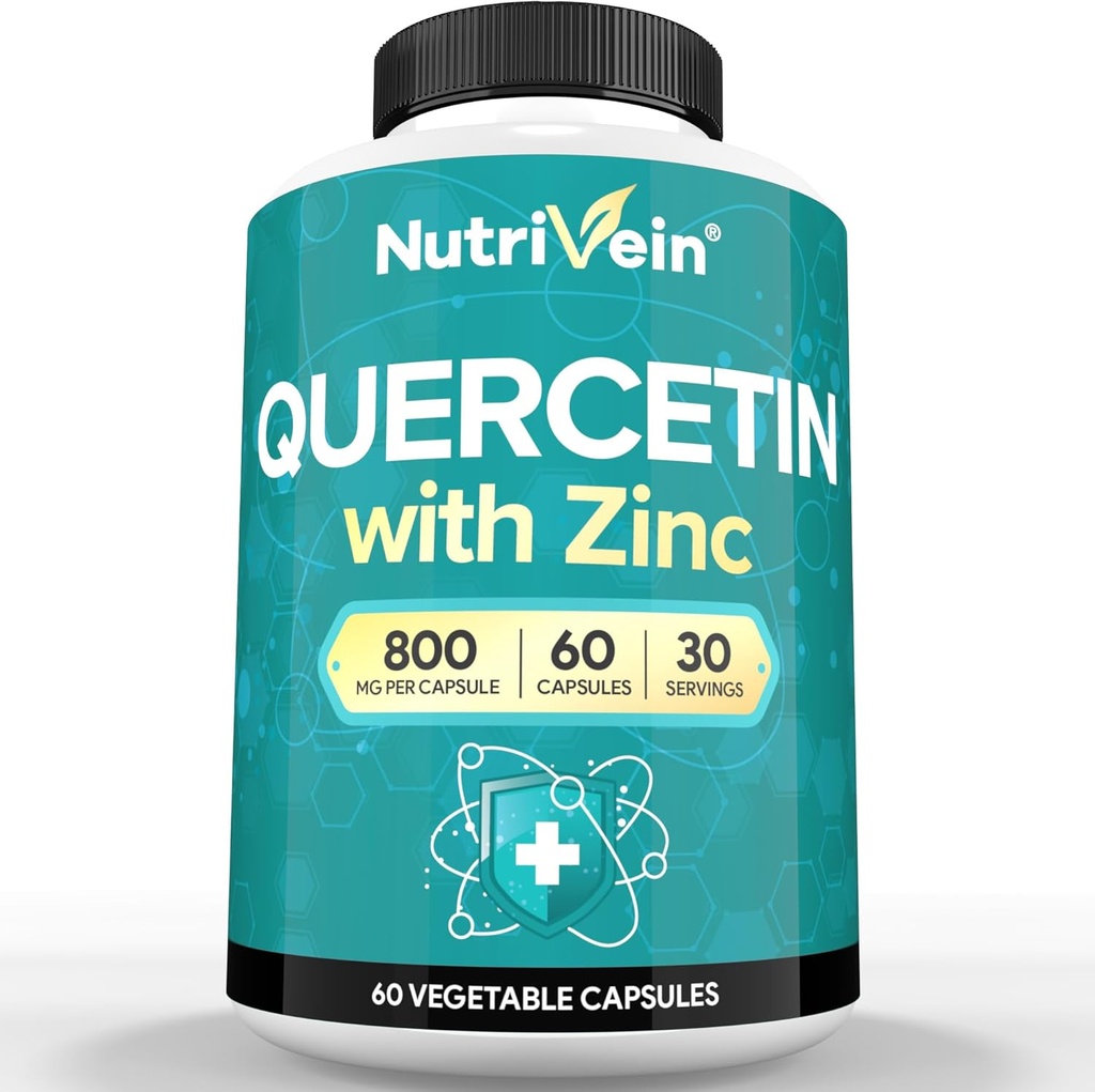 Nutrivein Zinc Quercetin Suplemento Combinado - Quercetina de absorción mejorada con zinc para respiratorio, Cardio, Inmune, &amp; Soporte completo - Maximum Bioavailability