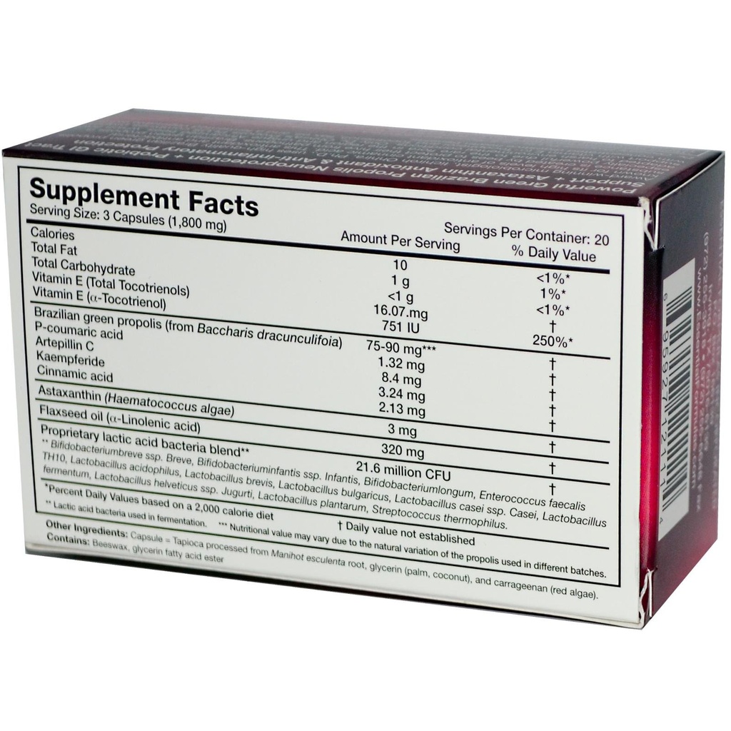 Propolis más 60 cápsulas del Dr. Ohhira con Propolis Verde Brasileña, Extracto Probiótico y Astaxanthin