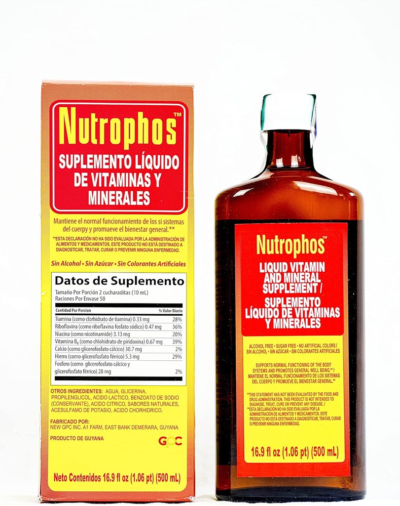 Nutrofos Vitamina Líquida y Suplemento Mineral - soporta el funcionamiento normal de los sistemas corporales y promueve el bienestar general - 16.9 fl oz