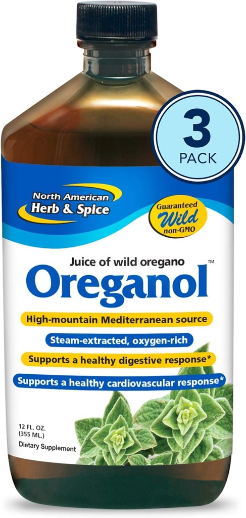 North American Herb & Spice Oreganol P73 Juice - 12 fl oz - Pack of 3 - Wild Oregano Oil - Heart " Digestive Health - Kidney, Pancreas " Liver Support - Non-GMO - 173 Total Servings
