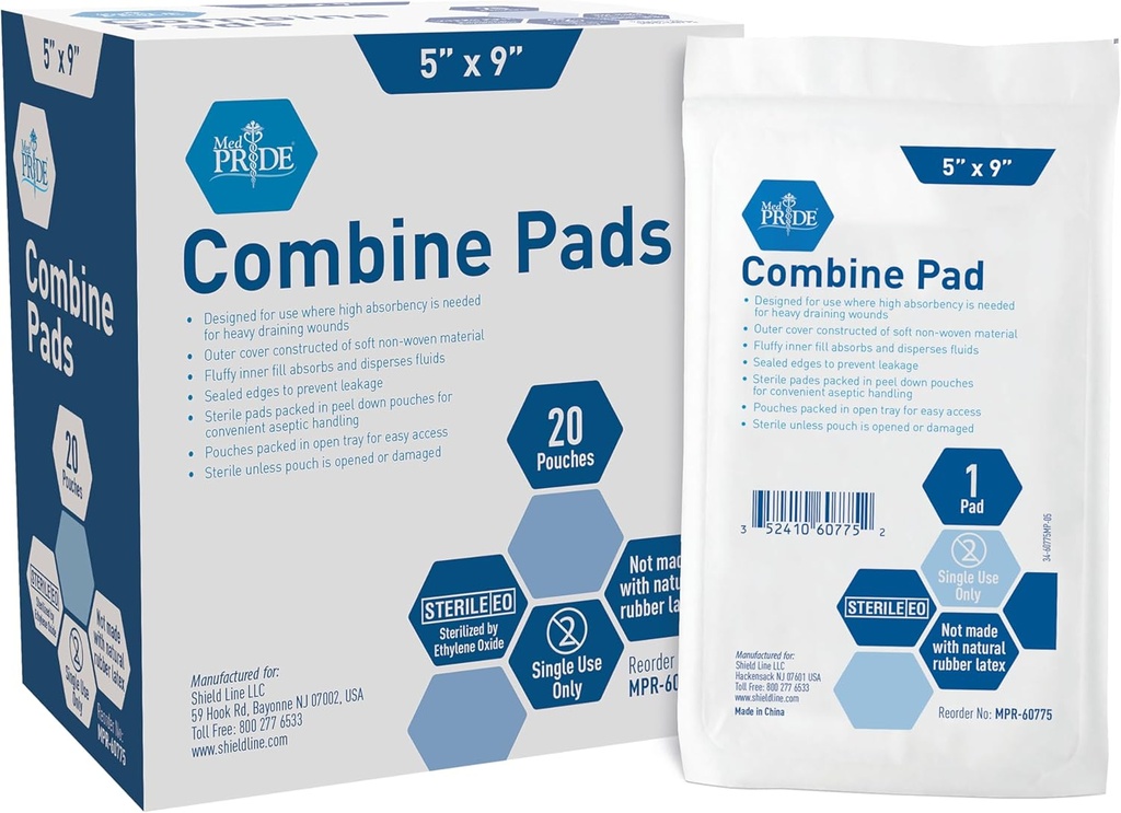 MED PRIDE Nonstick Sterile Abd Combine Pads 5x9 en Extra Absorbent Surgical Dressing for Heavy Leakage (40 Conde)