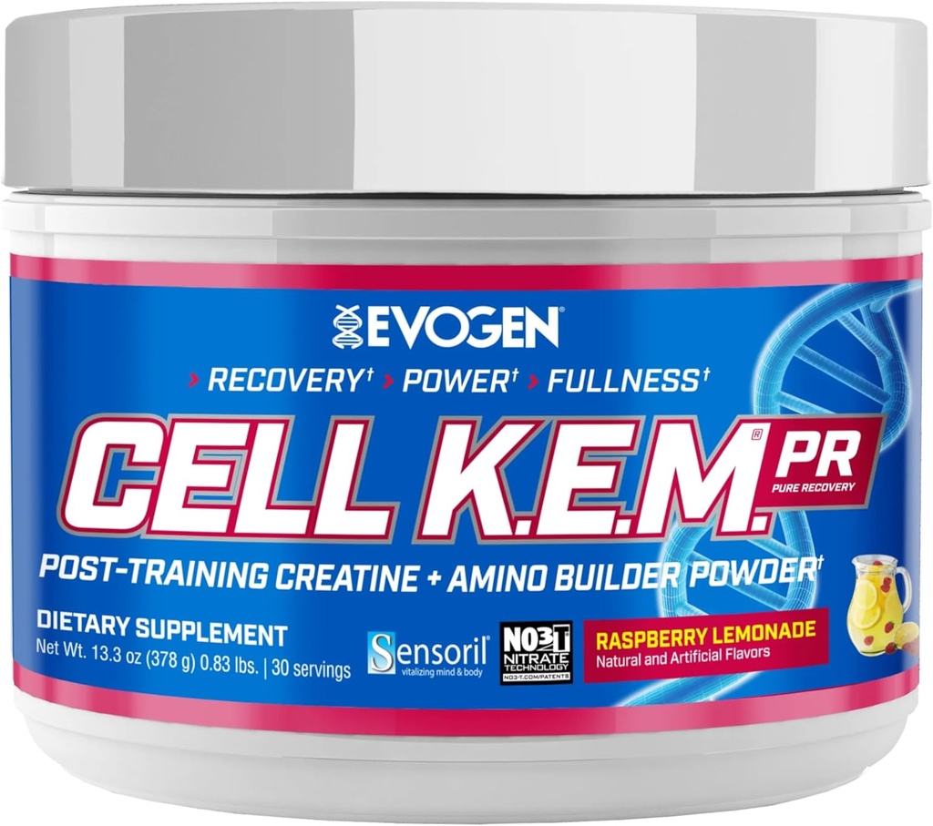 Evogen Cell K.E.M. PR - Post Workout Recovery Powder &amp; Muscle Builder ¦ Creatine Monohydrate, BCAA Powder, EAAs ← Soporta recuperación, fuerza &amp; plenitud ← Raspberry Lemonade Silencio 30 Servimientos