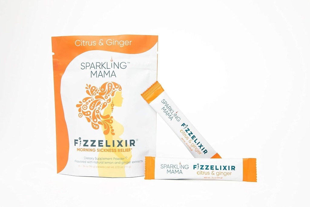 MAMA SPARKLING: Bebida de enfermedad matutina, Fizzelixir Effervescent Mix Settles The Stomach, Pregnancy, 1st Trimester, IBS, Nausea, USA Made (Vitamin B6, Magnesium &amp; Folic Acid), Citrus &amp; Ginger 18 Sticks