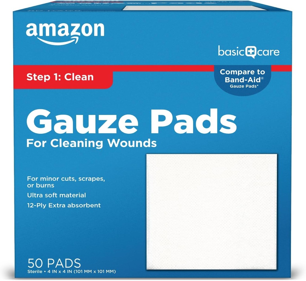 Paletas de cuidado básico, 4x4 pulgadas Sterile Medical Wound Dressing Esponjas para la limpieza, cobertura, " Cubiertas " Lesiones menores, 50 Cuenta (Pack of 1), (Previously All Health)