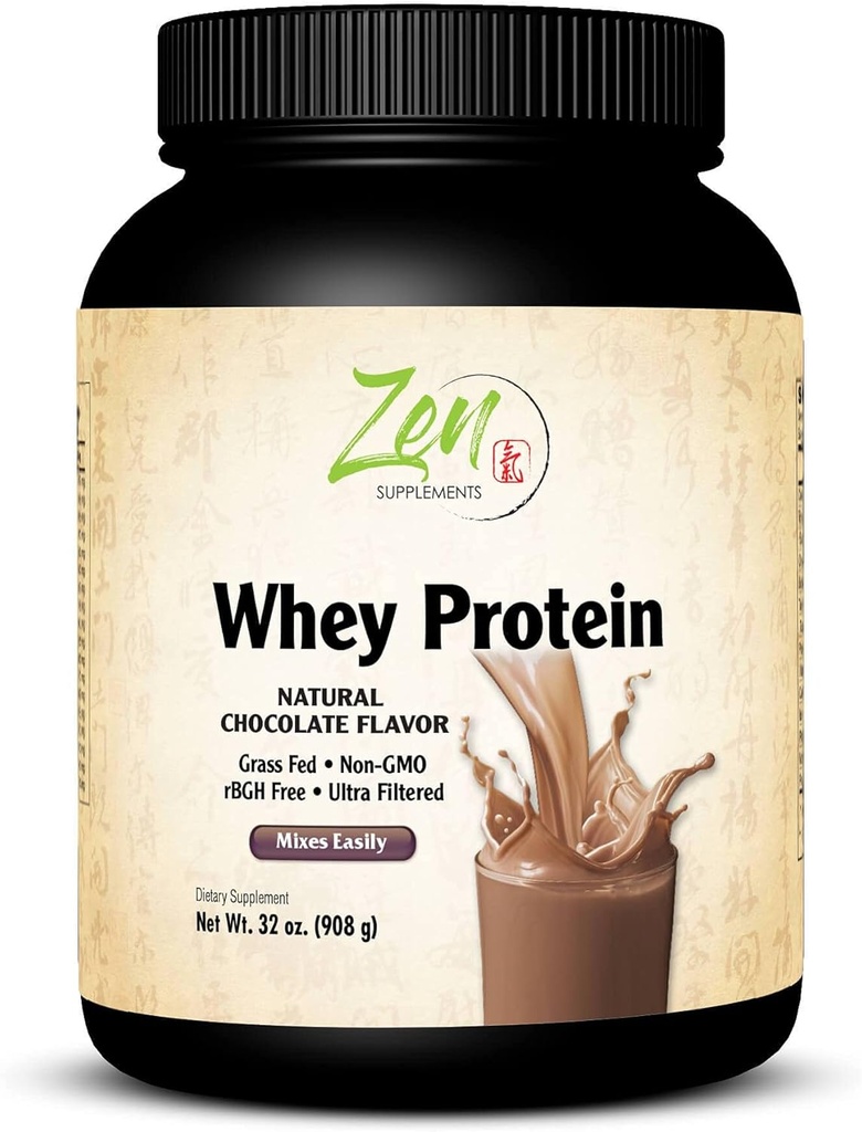 Suplementos Zen - Orgánica Grass Fed Whey Protein 19g Por Serving Keto Friendly - Chocolate 32 Oz-Powder