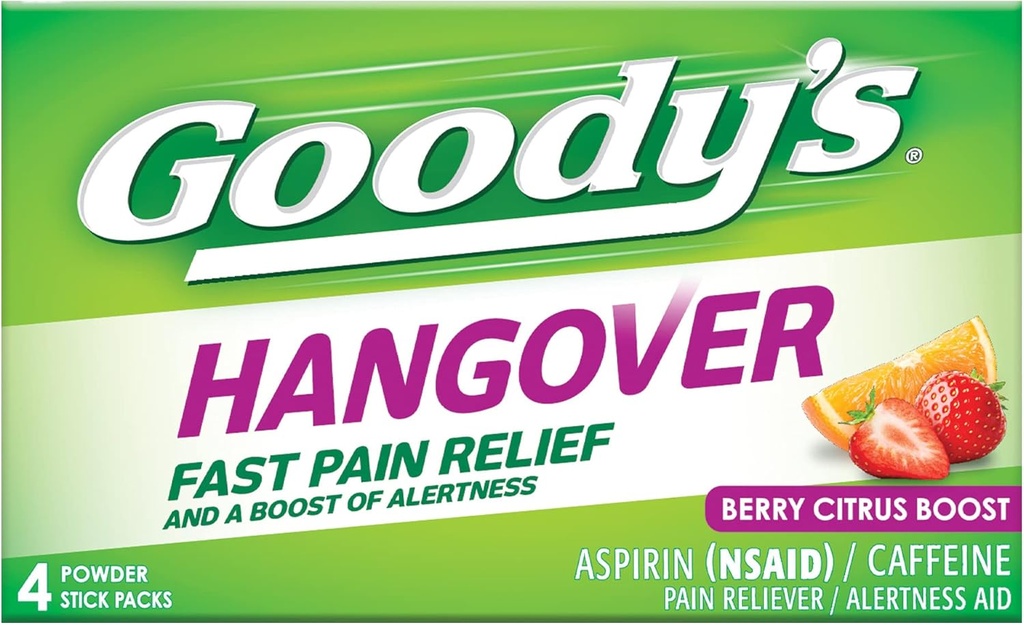 Goody's Hangover Powders, Fast Pain Relief " Boost of Alertness Berry Citrus, 4 ct (Pack of 1)