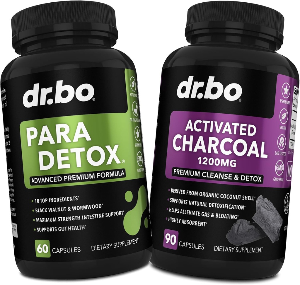 Body Detox Cleanse & Charcoal Capsules - Intestinal Digestive Support Suplementos para Stomach Gut Health - Pro Gut Health Intestine Supplement Binder Stomach - Wormwood Black Walnut Complex & Cloves