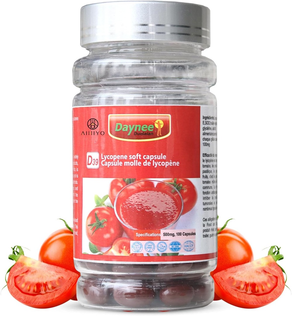 AIHIYO Licopene Soft Capsule, 100mg Tomato Supplement Extract, Organic Complex Formula, 500mg Por Capsule, 100 Softgel