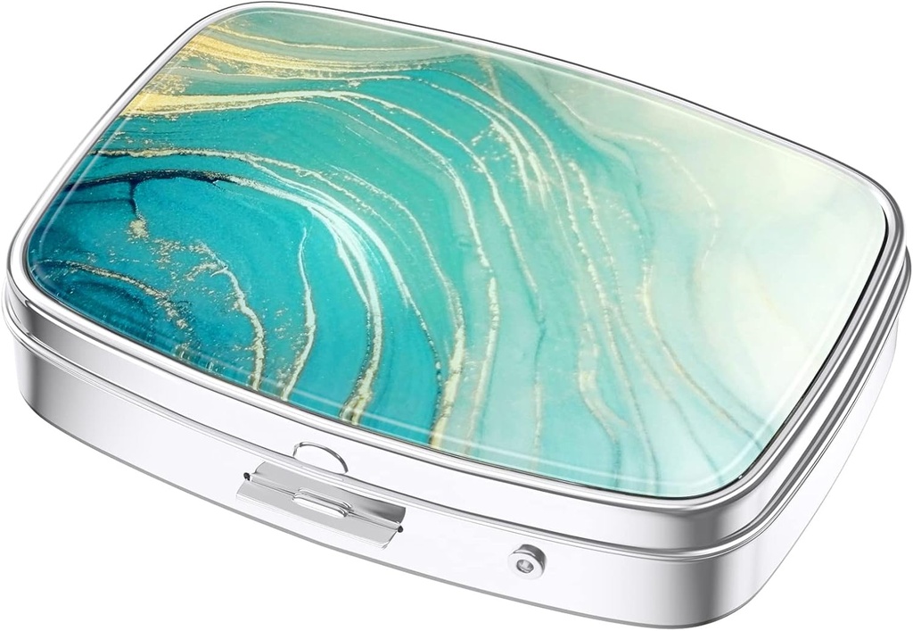 Nipichsha Pill Box, Small Pill Case for Purse & Pocket, Cute Travel Medicine Organizer, Portable Medicine Container Holder to Hold Vitamins, Medication, Fish Oil &amp; Supplements, Teal Marble