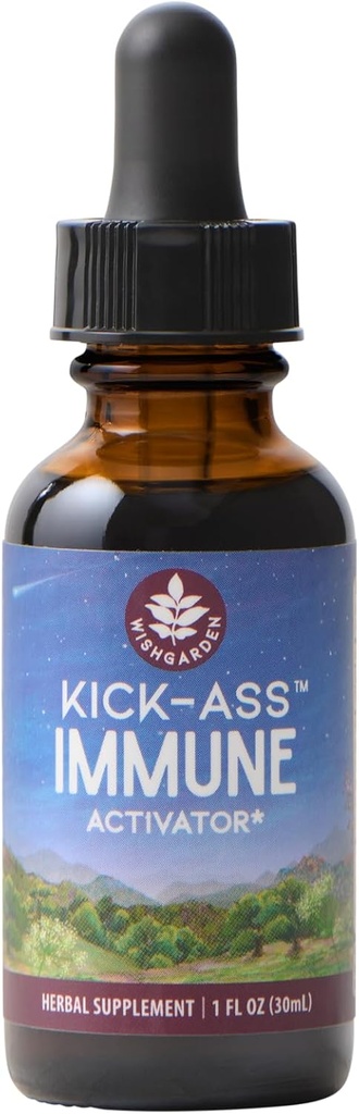 WishGarden Herbs Kick-Ass Immune Activator - Herbal Immunity Support Supplement for Adults, Plant-Based Immune Booster &amp; Immune Defense w/Echinacea & Goldenseal, Rapid Immunity Boost Formula, 1oz