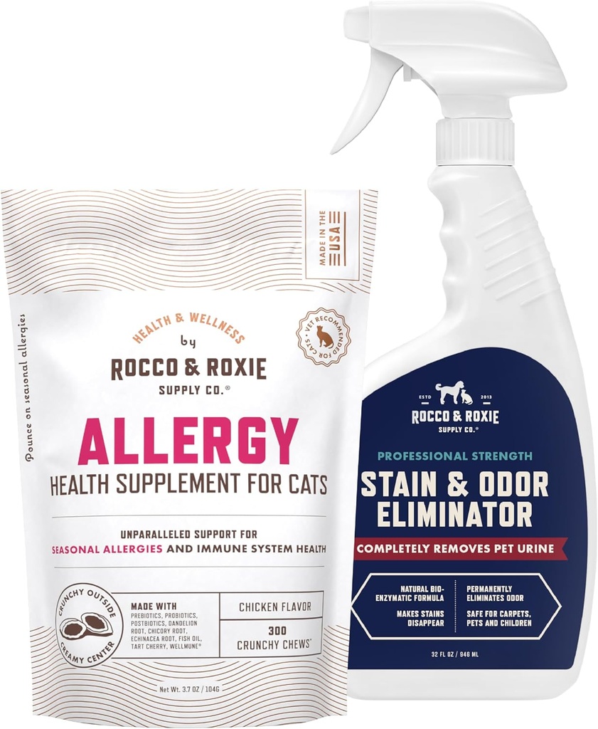 Rocco &amp; Roxie Cat Alergy Suplementos " Stain " Odor Eliminator Bundle
