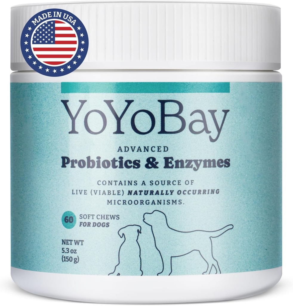 Probióticos para perros, para Gut Salud y Salud Digestiva, Equilibrio de Levadura, Apoyo Inmunitario, Probióticos Perros y Enzimas Digestivos, Más de 1 billón de UF, 60 Píldoras Suave
