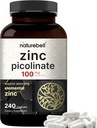 Alta Potencia Zinc Picolinate 100mg - 240 cápsulas, forma biodisponible de zinc para el soporte inmunitario y la salud de la piel - No GMO y Gluten