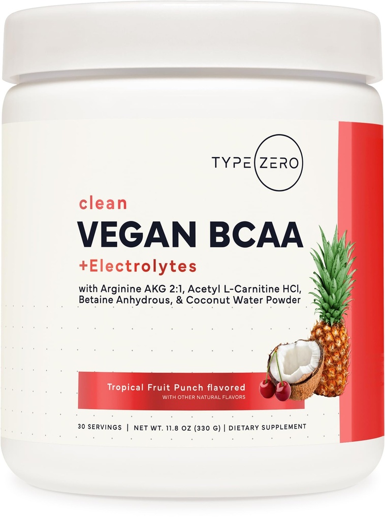 Tipo Zero Ultra Clean Vegan BCAA Powder + Electrolitos (Tropical Fruit Punch TEN 6G) 2:1 Azúcar libre/No Sucralose BCAAs Aminoácidos Suplemento - BCAA Vegan Aminoácidos Después de la Bebida de entrenamiento, 30 Servimientos