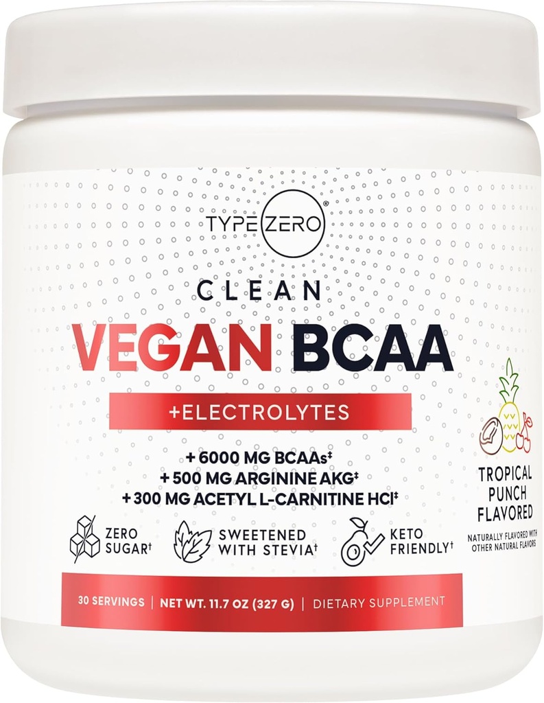 Tipo Zero Ultra Clean Vegan BCAA Powder + Electrolitos (Tropical Punch tención 6G) 2:1 Azúcar libre/No Sucralose BCAAs Aminoácidos Suplemento - BCAA Vegan Aminoácidos Después de Workout Drink