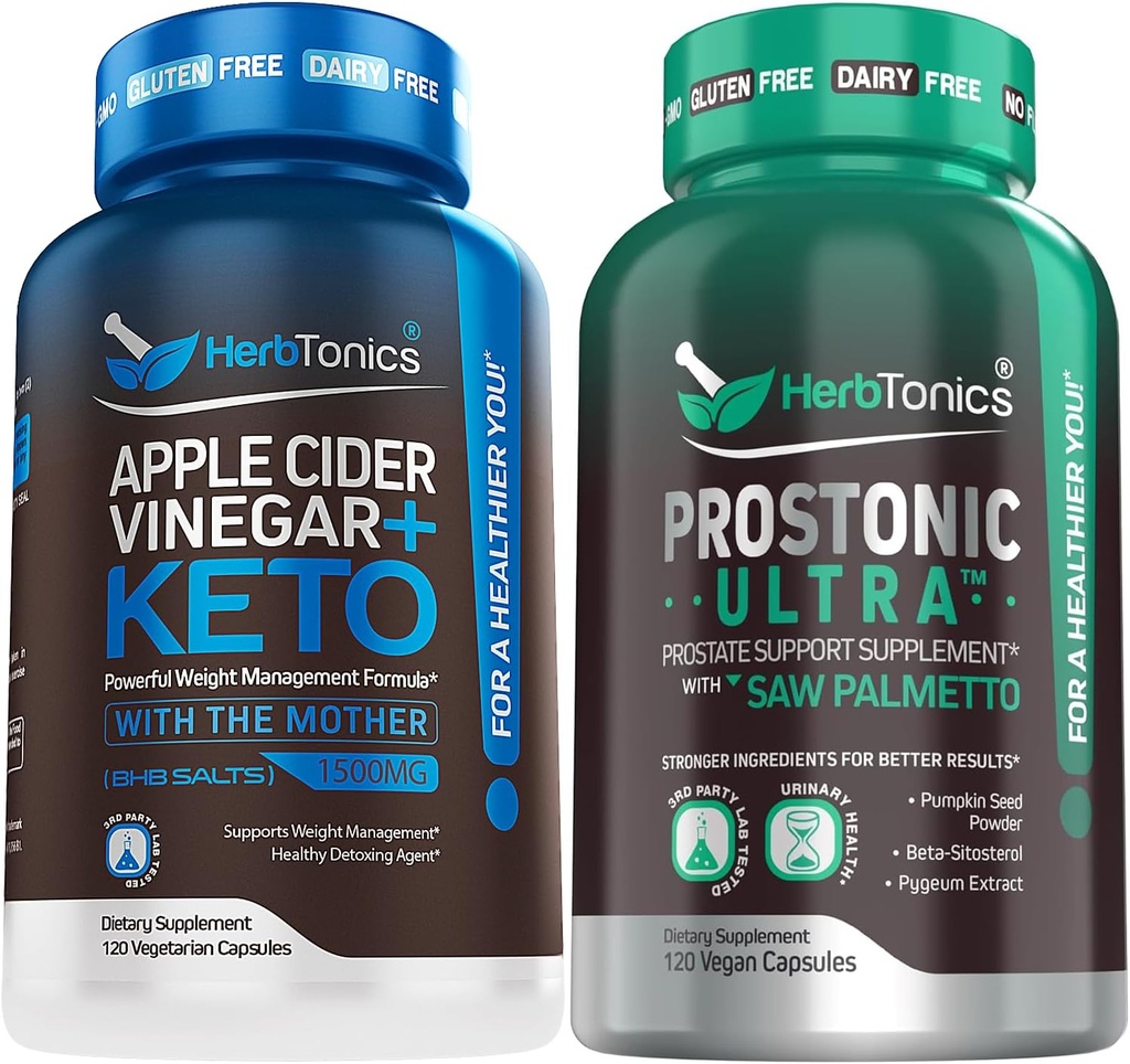 Herbtonics Apple Cider Vinegar Capsules Plus Keto BHB ← Fat Burner &amp; Weight Loss Suplemento para Hombres - Prostate Support Suplemento para la Salud de los Hombres ← con Saw Palmetto Beta Sitosterol