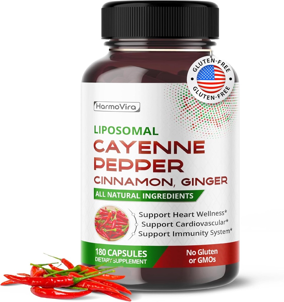 Liposomal Cayenne Pepper Cinnamon Ginger - Apoyo Digestión Wellness, Inmunity - Suministro de 180 días - Made in The USA